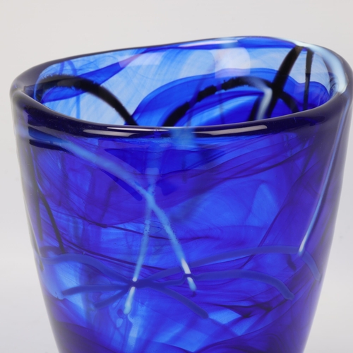 293 - ANNA EHRNER for Kosta Boda, a cobalt blue patterned glass vase, etched makers mark to base, height 2... 