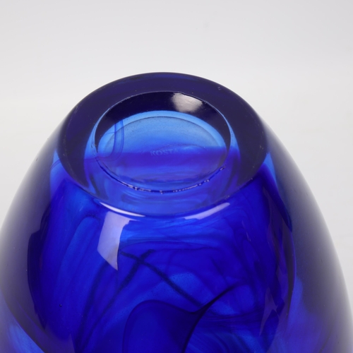 293 - ANNA EHRNER for Kosta Boda, a cobalt blue patterned glass vase, etched makers mark to base, height 2... 