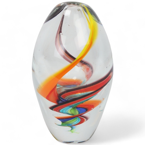 295 - A heavy walled Murano glass vase, with multi-coloured swirl glass interior, height 22cm