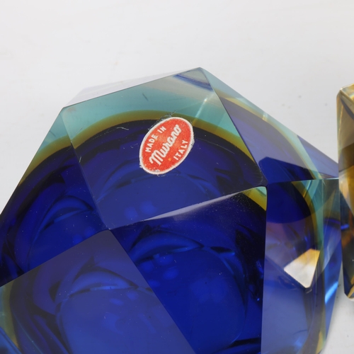 299 - Mandruzzato, Murano, a Deep Sea blue sommerso glass table lighter, with matching ashtray, both with ... 