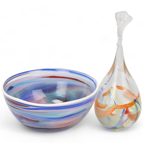 300 - MIKE FROHLICH, a studio glass vase and bowl, with swirled colour glass interior, both signed and dat... 