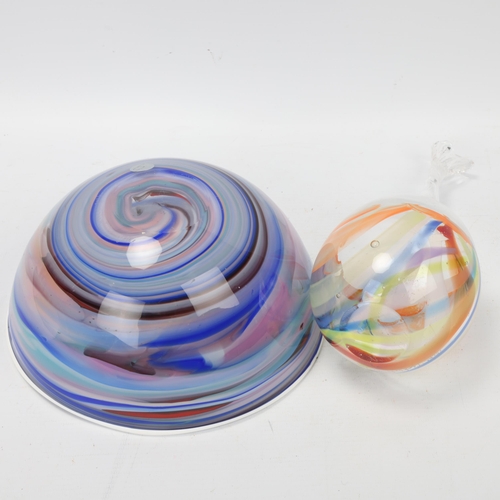 300 - MIKE FROHLICH, a studio glass vase and bowl, with swirled colour glass interior, both signed and dat... 