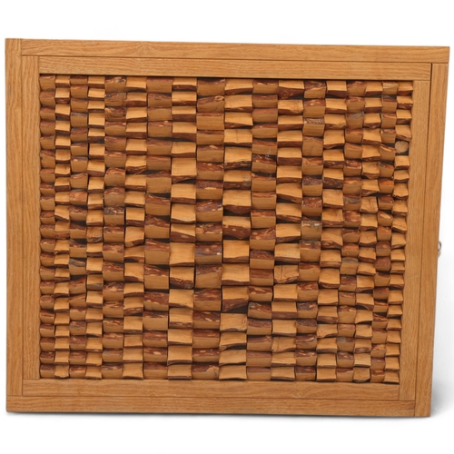 301 - IAN GORDAN, a mid-century geometric wood wall sculptures, with Oak frame, unsigned 42 x 36cm