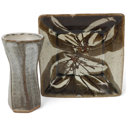 302 - MARIANNE DE TREY (1913-2016), British, a square stoneware footed dish and faceted vase, both with ma... 