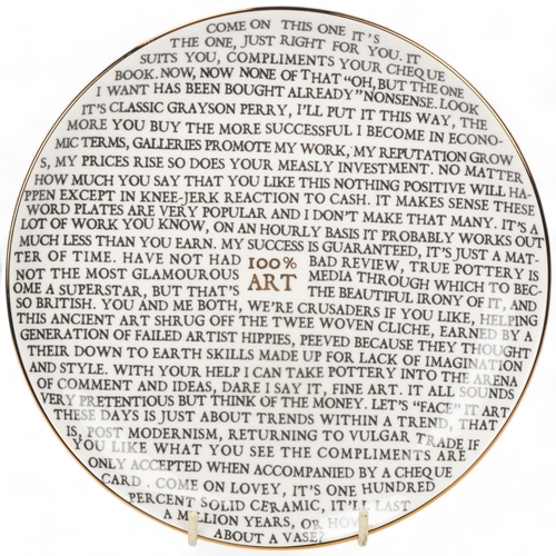 303 - GRAYSON PERRY (b.1960),  a 100% Art porcelain plate, 2020, from the edition of an unknown size, publ... 