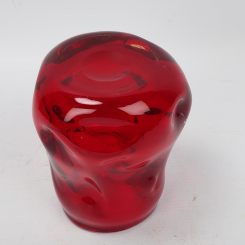 314 - A Whitefriars squat design ruby red glass knobbly vase, pattern # 9608, height 13cm