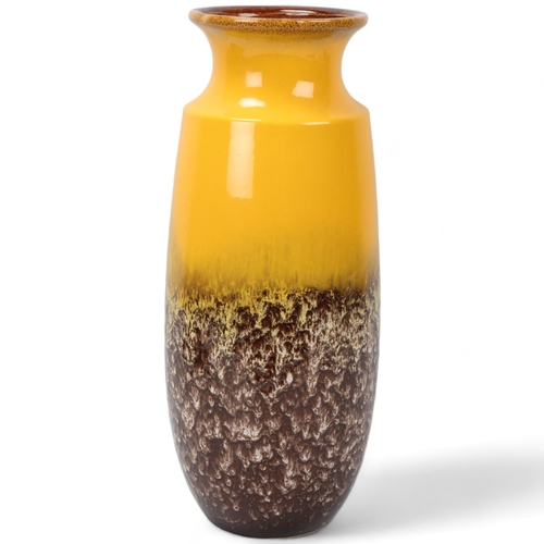 329 - A vintage West German fat lava floor vase by Scheurich, with smooth yellow glaze to top half, number... 