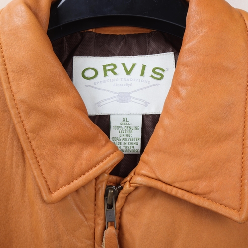 62 - A tan ORVIS LEATHER JACKET size XL previously owned by MITCH MITCHELL