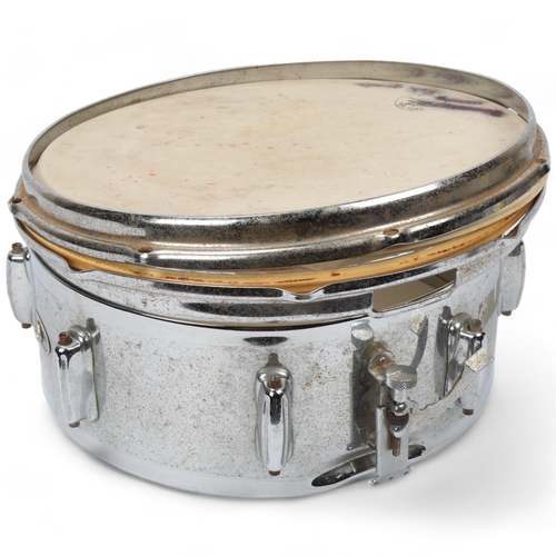 63 - A used 14inch Chrome Steel SLINGERLAND Drum Shell, with two steel Drum Hoops and a Slingerland 'Batt... 