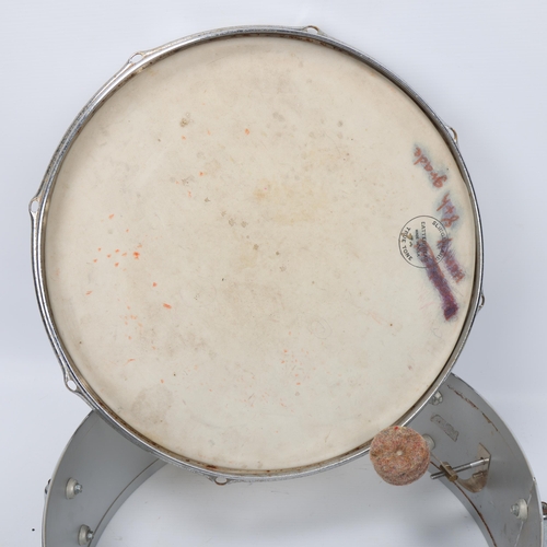 63 - A used 14inch Chrome Steel SLINGERLAND Drum Shell, with two steel Drum Hoops and a Slingerland 'Batt... 