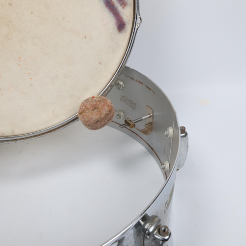 63 - A used 14inch Chrome Steel SLINGERLAND Drum Shell, with two steel Drum Hoops and a Slingerland 'Batt... 