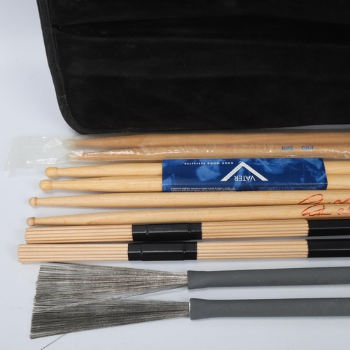 67 - A Black Suede LEVY'S (Canada) STICKBAG contains: Two VIC FIRTH 'RUTE 606', Two PRO-MARK 'TB-5' Brush... 