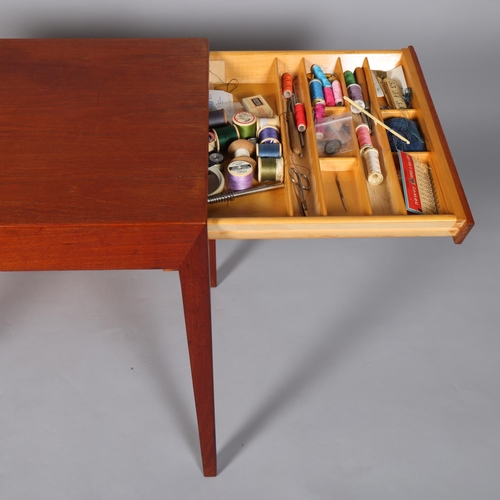 79 - SEVERIN HANSEN for Hasler, a teak sewing table  with single drawer and lower basket, indistinct make... 