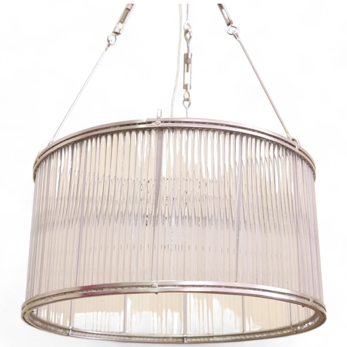 84 - A large steel frame and crystal rod pendant light, drop approx 95cm, diameter 50cm