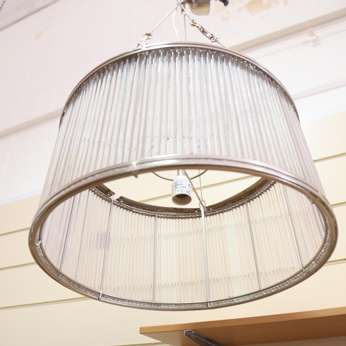 84 - A large steel frame and crystal rod pendant light, drop approx 95cm, diameter 50cm