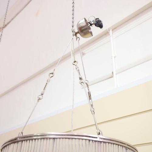 84 - A large steel frame and crystal rod pendant light, drop approx 95cm, diameter 50cm