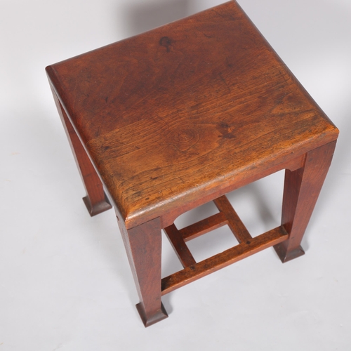 87 - A mahogany Arts and Crafts side table, height 45cm, top 35 x 38cm