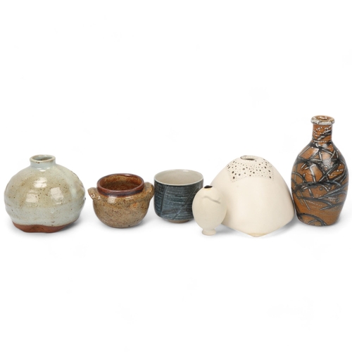 94 - Six pieces of British studio pottery, 2 by JOSEPH LYNCH, 2 by YURIKO HILL and 2 others, tallest 18cm