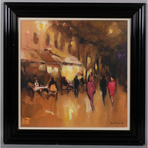 691 - Jon Barker (born 1950), Continental street scene, oil on board, signed and dated 2006, framed and gl... 