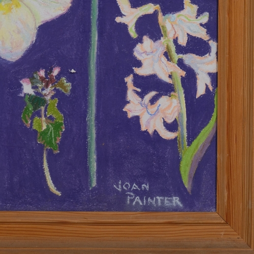 508 - Joan Painter, abstract flowers, mid-20th century gouache/oil on paper, signed, 75cm x 55cm, framed