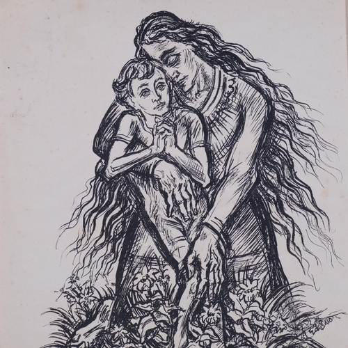 537 - Muller-Grafe, expressionist mother and child, lithograph, signed with pencil monogram, 29cm x 21cm, ... 