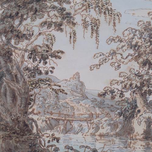 540 - Attributed to George Cruikshank (1792 - 1878), landscape, ink and watercolour, unsigned, 22cm x 31cm... 