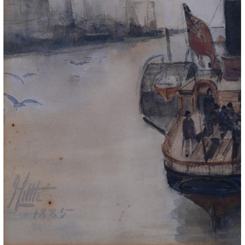 549 - James Little (active 1875 - 1910), passenger quay, watercolour, signed and dated 1885, 29cm x 47cm, ... 