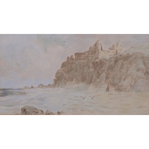 560 - Richard Waine (1852 - 1904), Dunluce Castle County Antrim, watercolour, signed, 23cm x 43cm, framed