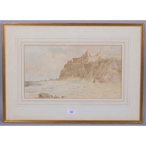 560 - Richard Waine (1852 - 1904), Dunluce Castle County Antrim, watercolour, signed, 23cm x 43cm, framed