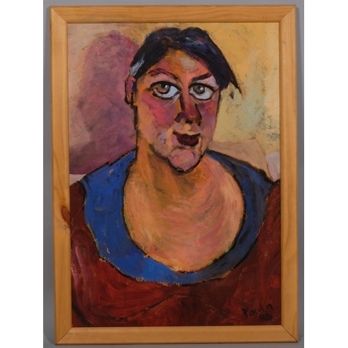 564 - Barbara Karn, portrait of a woman, oil on board, signed and dated 1998, 75cm x 52cm, framed