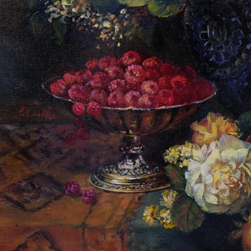 572 - Dutch style still life flower study, contemporary oil on canvas, indistinctly signed, 41cm x 33cm, f... 