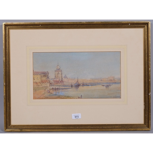 573 - Alfred Vickers, a scene in Venice, watercolour, signed, 19cm x 37cm, framed