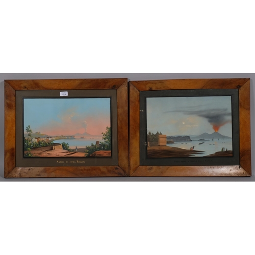 574 - Neopolitan School, pair of views of the Bay of Naples, gouache on paper, unsigned, image 29cm x 43cm... 