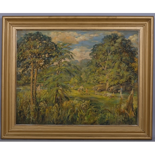 576 - Octavius Wright (1874 - 1964), a day out in the country, oil on canvas, signed, 70cm x 90cm, framed