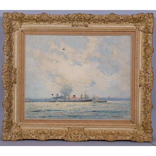 577 - Morgan Alfred Thornley (1897 - 1965), leaving the Mersey, oil on canvas, signed and dated 1959, 41cm... 