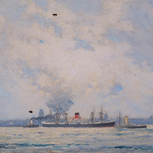 577 - Morgan Alfred Thornley (1897 - 1965), leaving the Mersey, oil on canvas, signed and dated 1959, 41cm... 