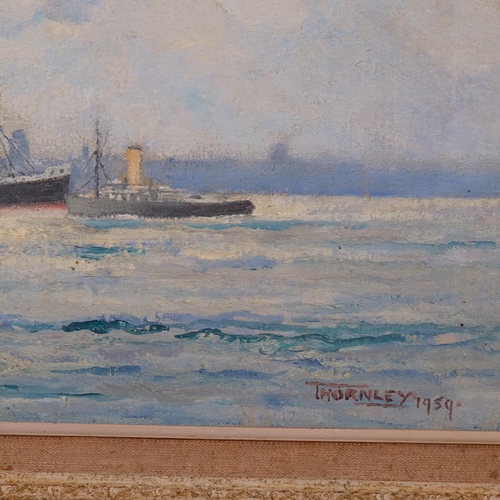 577 - Morgan Alfred Thornley (1897 - 1965), leaving the Mersey, oil on canvas, signed and dated 1959, 41cm... 