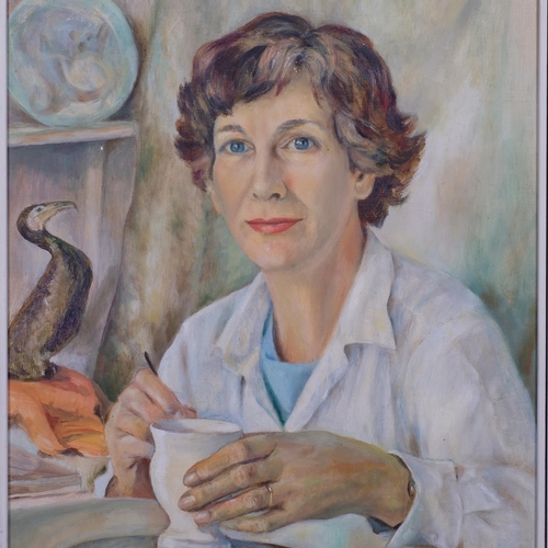 580 - Elizabeth Ormsey, portrait of a potter, oil on canvas, 60cm x 44cm, framed