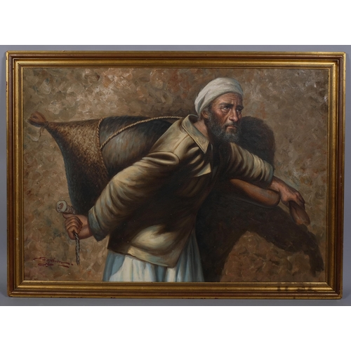 581 - S A Halim, portrait of an Arab, oil on canvas, signed, 70cm x 100cm, framed