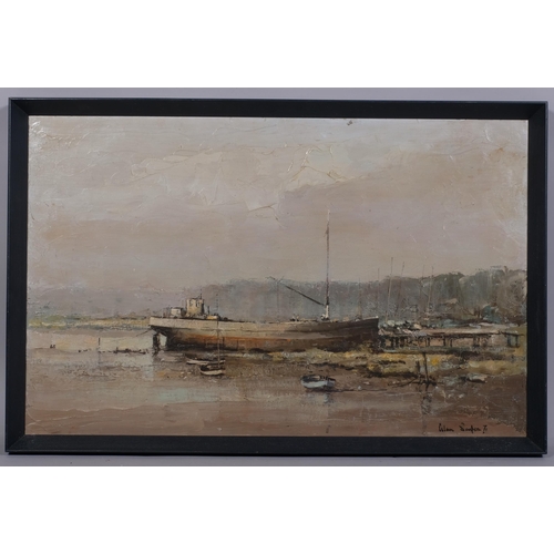 585 - Alan Simpson, cargo boat at low tide, oil on canvas, 1971, signed, 46cm x 70cm, framed