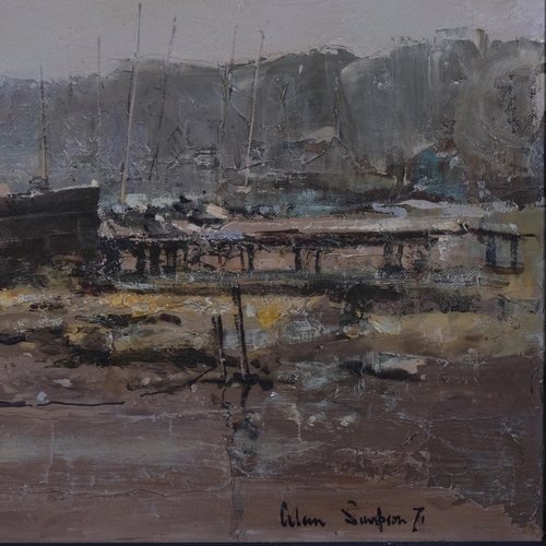 585 - Alan Simpson, cargo boat at low tide, oil on canvas, 1971, signed, 46cm x 70cm, framed