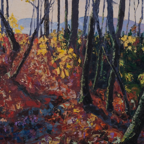 586 - Peredur W Jones (Canadian), edge of the woods, oil on board, signed, 45cm x 61cm, framed