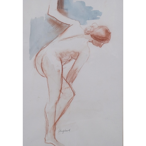 588 - Toby Horne Shepherd, nude life study, sanguine chalk/watercolour, signed, 33cm x 23cm, framed