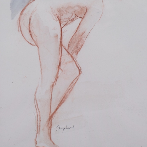 588 - Toby Horne Shepherd, nude life study, sanguine chalk/watercolour, signed, 33cm x 23cm, framed