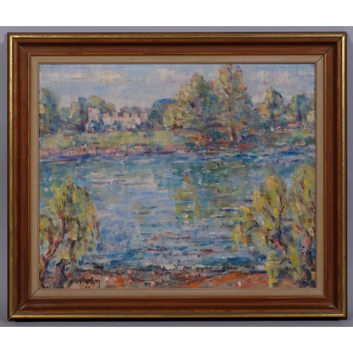 589 - Frank Budgen (1882 - 1971), impressionist scene of Syon House on the Thames, mid-20th century oil on... 