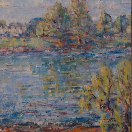 589 - Frank Budgen (1882 - 1971), impressionist scene of Syon House on the Thames, mid-20th century oil on... 