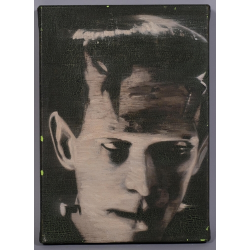 590 - Jago Max Williams, Frankenstein's monster, contemporary oil on canvas, unsigned, 35cm x 25cm, unfram... 