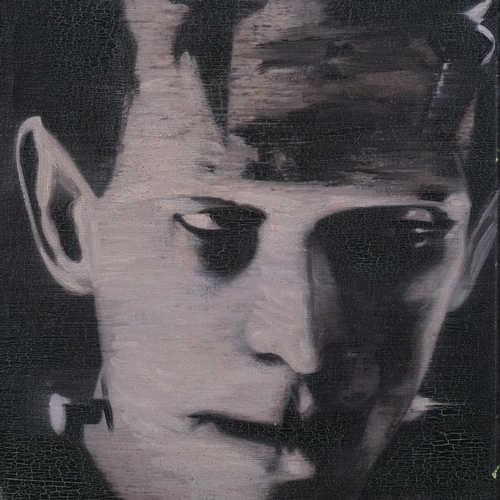 590 - Jago Max Williams, Frankenstein's monster, contemporary oil on canvas, unsigned, 35cm x 25cm, unfram... 