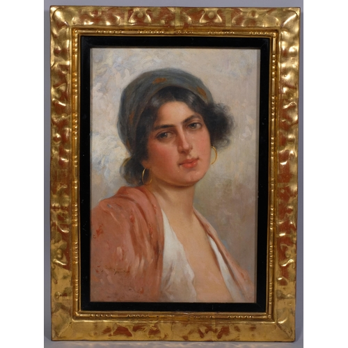 592 - Eduardo Forlenza (1861 - 1934), portrait of an Italian girl, oil on canvas, signed, 43cm x 29cm, fra... 