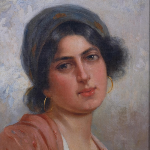 592 - Eduardo Forlenza (1861 - 1934), portrait of an Italian girl, oil on canvas, signed, 43cm x 29cm, fra... 